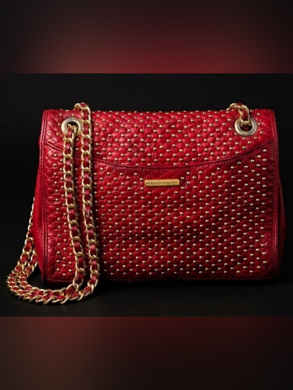 Rebecca Minkoff Red Studded Crossbody with Gold Chain